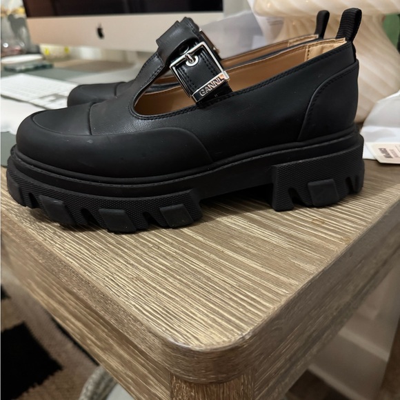 Ganni Black Faux Leather Cleated Mary Jane Shoes - Picture 4 of 10